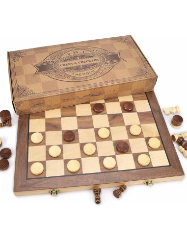 Juego de Ajedrez y Damas Magnético AMEROUS 15" 2 en 1