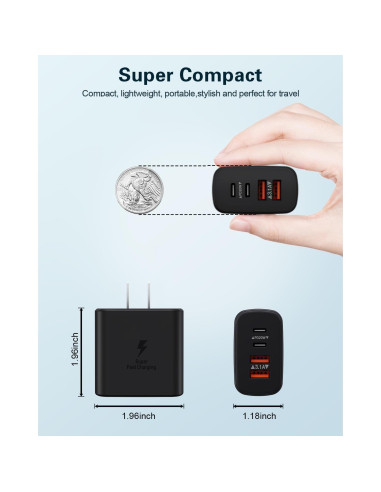 Cargador USB C 40W 2-Pack BECHAGE 4 Puertos Carga Rápida