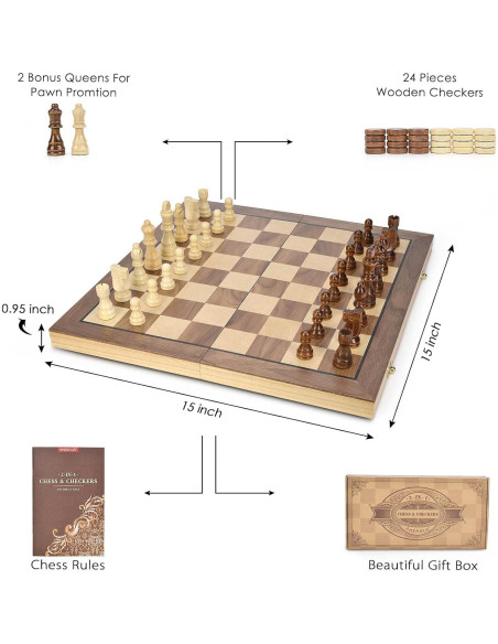 Juego de Ajedrez y Damas Magnético AMEROUS 15" 2 en 1 Juego de Ajedrez y Damas Magnético AMEROUS 15" 2 en 1