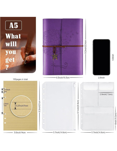 Paquete de 6 Cuadernos A5 OMEYA de Cuero Recargables 100GSM
