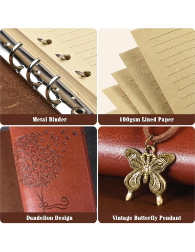 Paquete de 6 Cuadernos A5 OMEYA de Cuero Recargables 100GSM