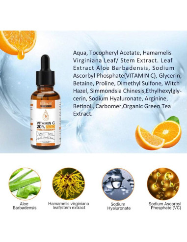 Suero Facial Anti Envejecimiento ELBBUB 30ml Vitamina C y Ácido Hialurónico