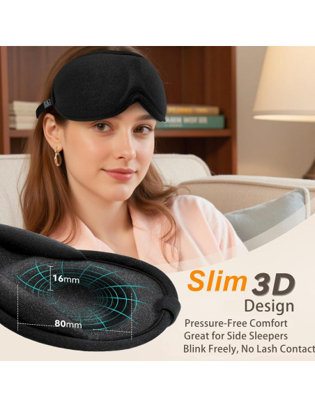 Máscara de Sueño 3D ZLZQER - Ligera y Transpirable, Negro Máscara de Sueño 3D ZLZQER - Ligera y Transpirable, Negro