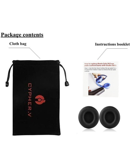 Almohadillas de Reemplazo para Auriculares Beats Solo 2/3 - Negro Almohadillas de Reemplazo para Auriculares Beats Solo 2/3 - Negro