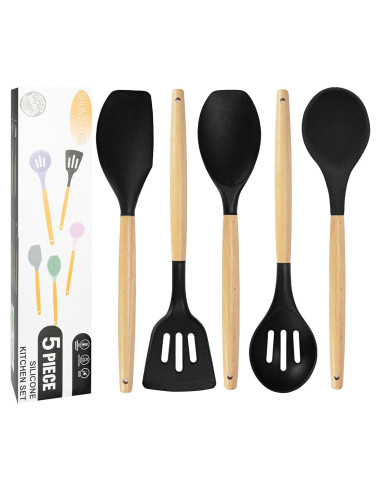 Juego de Utensilios de Cocina Silicona SHUNIKING 5 Piezas Negro
