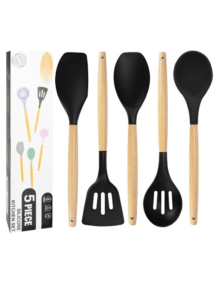Juego de Utensilios de Cocina Silicona SHUNIKING 5 Piezas Negro Juego de Utensilios de Cocina Silicona SHUNIKING 5 Piezas Negro