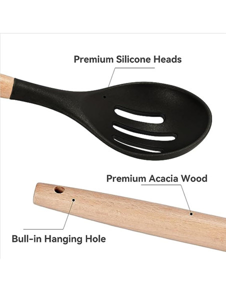 Juego de Utensilios de Cocina Silicona SHUNIKING 5 Piezas Negro Juego de Utensilios de Cocina Silicona SHUNIKING 5 Piezas Negro