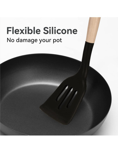 Juego de Utensilios de Cocina Silicona SHUNIKING 5 Piezas Negro