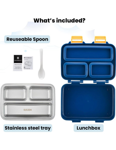 Caja Bento para Niños EGGIE8BOXX 3 Compartimentos Azul 20x15 cm