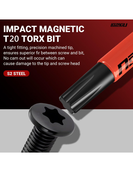Juego de 10 Puntas Torx T20 Magnéticas LOZAGU 50-152mm Juego de 10 Puntas Torx T20 Magnéticas LOZAGU 50-152mm