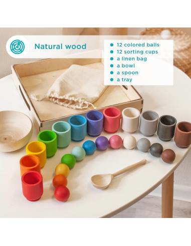 Juguete Montessori Ulanik Bolas en Tazas 12 meses + Clasificación