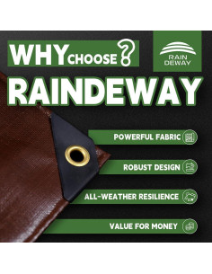 Lona Impermeable RAINDEWAY 3x3m Marrón 18 Mil Resistente UV 2