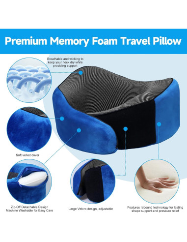 Almohada de viaje FcyLd azul viscoelástica ergonómica