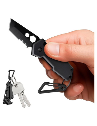 Mini Cuchillo de Llavero Grand Way - 6 en 1 Multiherramienta Negra