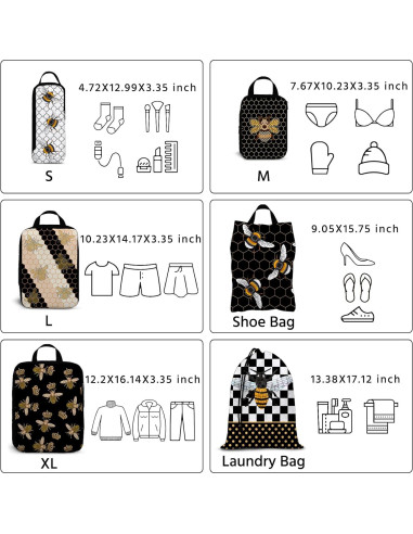 Set de 6 Cubos de Compresión Impermeables Ysnifeiw - Abejas Negras