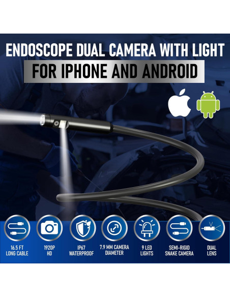 Borescopio Doble Lente MatrixCamp 5M IP67 HD 1920P Borescopio Doble Lente MatrixCamp 5M IP67 HD 1920P
