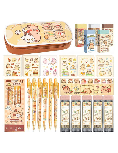Conjunto de Papelería Kawaii Capibara Daphilly - 6 Lápices Mecánicos