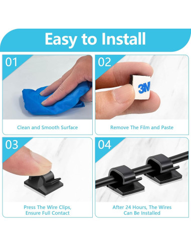100 Clips de Cable Adhesivos Abnii, Organizador Negro Pequeño