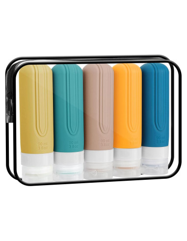 Paquete de 5 Botellas de Viaje Silicona Aprobadas por TSA 88ml