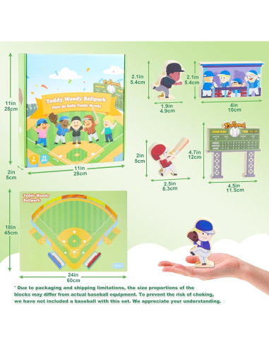 Juego de Bloques de Béisbol Toddy Woody - 16 Figuras de Madera