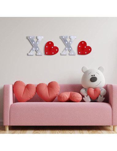 Luces LED Decorativas XOXO Cunno para San Valentín - Plata y Rojo