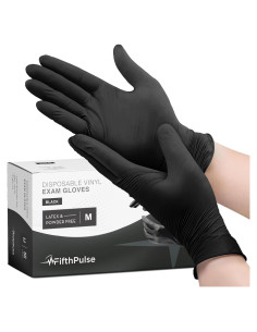 Guantes Desechables de Vinilo FifthPulse - Negros, Sin Polvo, 50 Unidades