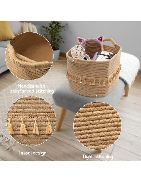 Cesta de Almacenamiento TeoKJ 3 Piezas Algodón Yute 38x26x22cm Cesta de Almacenamiento TeoKJ 3 Piezas Algodón Yute 38x26x22cm