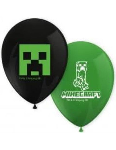 Globos de Fiesta Procos Minecraft 21 cm Verde y Negro - 8 Pzas