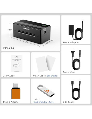 Impresora Térmica de Etiquetas Rongta 4x6 Inalámbrica Bluetooth