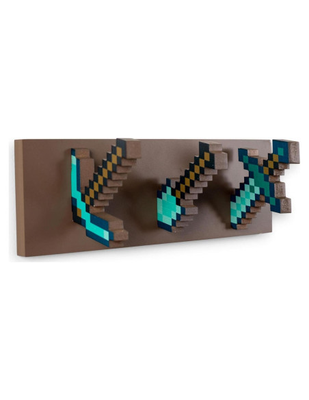 Perchero de Pared Minecraft Ukonic con Ganchos de Diamante Perchero de Pared Minecraft Ukonic con Ganchos de Diamante