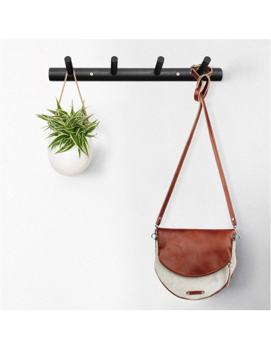 Ganchos de Pared Homode de Madera Natural, 4 Ganchos, Negro