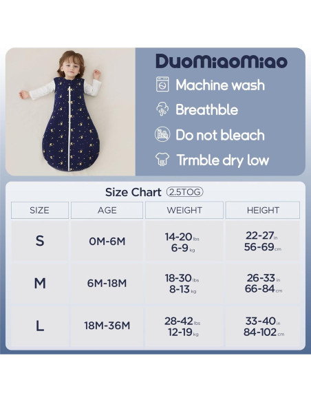 Saco de Dormir para Bebé Duomiaomiao 2.5 TOG Algodón 0-6 meses Saco de Dormir para Bebé Duomiaomiao 2.5 TOG Algodón 0-6 meses