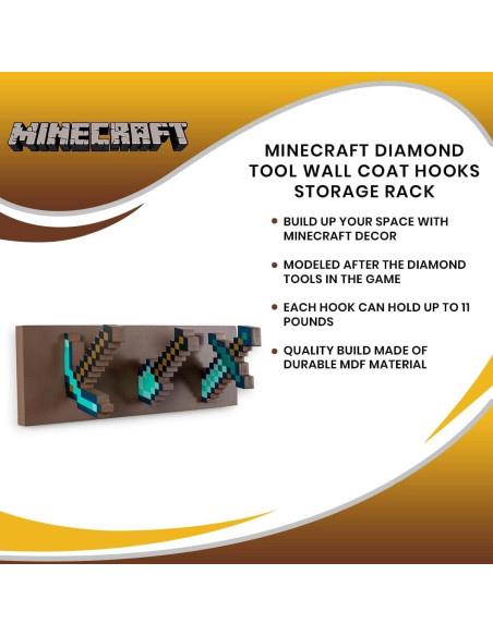 Perchero de Pared Minecraft Ukonic con Ganchos de Diamante Perchero de Pared Minecraft Ukonic con Ganchos de Diamante