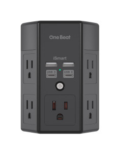 Extensor de Enchufe 5 Salidas con 4 USB C One Beat Negro