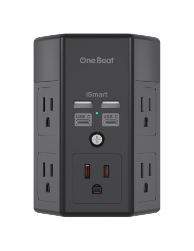 Extensor de Enchufe 5 Salidas con 4 USB C One Beat Negro