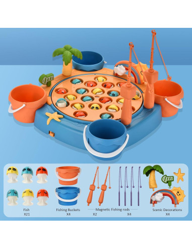 Juego de Pesca Magnético Jovarous - 21 Peces y 6 Cañas