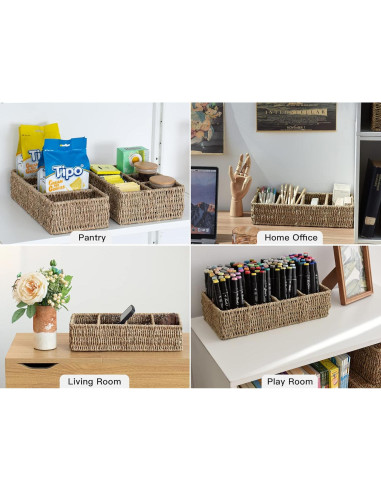 Cesta de Mimbre Pequeña StorageWorks 4 Secciones Natural