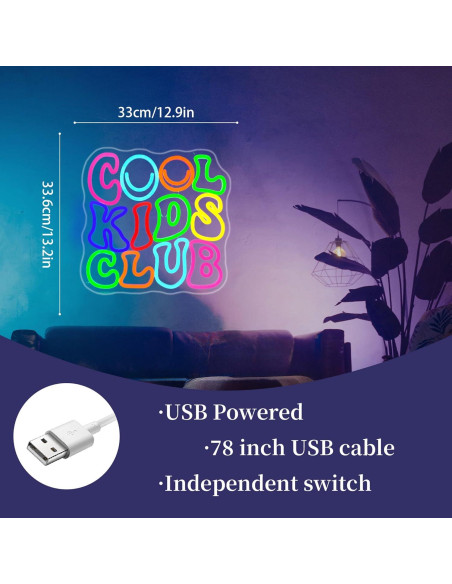 Cartel de Neón LED Cool Kids Club para Decoración Infantil Cartel de Neón LED Cool Kids Club para Decoración Infantil