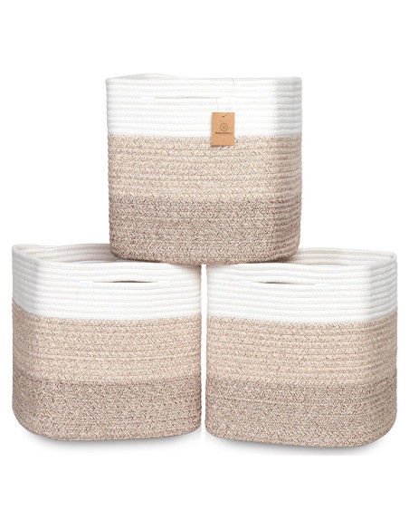 Cestas de Almacenamiento NaturalCozy 33 cm - 3 Pack de Algodón Cestas de Almacenamiento NaturalCozy 33 cm - 3 Pack de Algodón