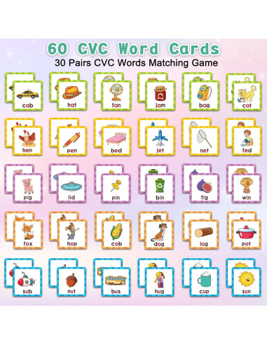 Juego de Memoria CVC Distasio para Niños 3-5 Años - 60 Tarjetas