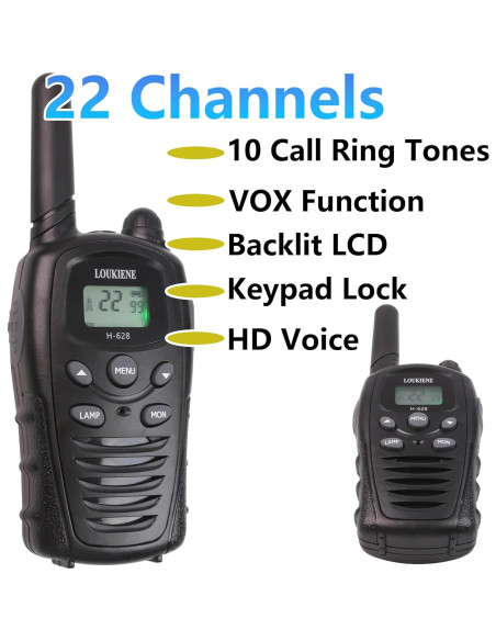 Walkie Talkies LOUKIENE para Niños 22 Canales 3 KM Negro Walkie Talkies LOUKIENE para Niños 22 Canales 3 KM Negro