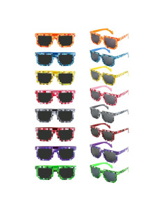 Paquete de 16 Gafas Pixeladas para Fiestas - 8 Colores