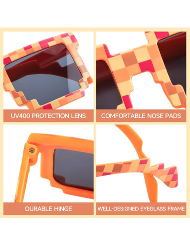 Paquete de 16 Gafas Pixeladas para Fiestas - 8 Colores