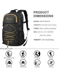 Mochila de Senderismo MOUNTAINTOP 25L Negra para Hombres y Mujeres 2