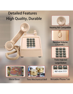 Teléfono de Escritorio Retro Beige Tradicional Americano 2500 2