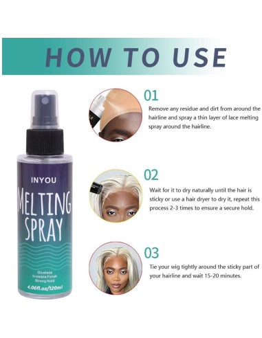 Spray Derretidor de Encaje Inyou 120ml Secado Rápido Fuerte