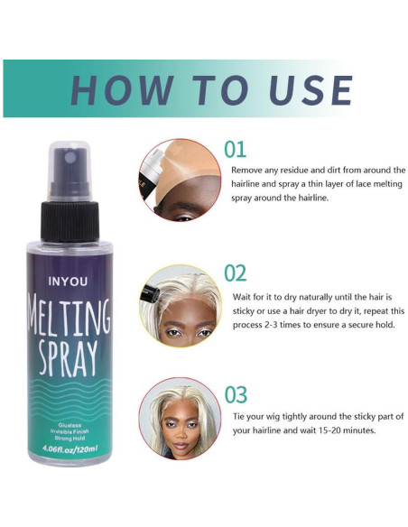 Spray Derretidor de Encaje Inyou 120ml Secado Rápido Fuerte Spray Derretidor de Encaje Inyou 120ml Secado Rápido Fuerte