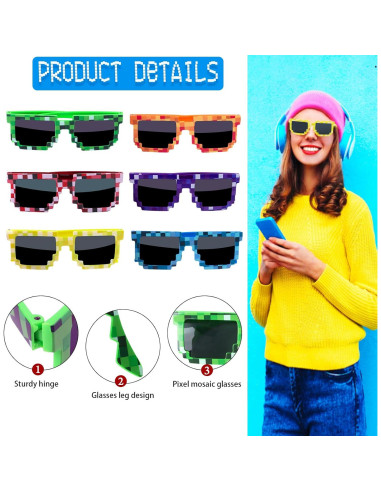 KIMOBER Paquete de 12 Gafas Pixeladas 8 Bits para Fiesta