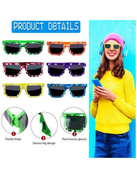 KIMOBER Paquete de 12 Gafas Pixeladas 8 Bits para Fiesta KIMOBER Paquete de 12 Gafas Pixeladas 8 Bits para Fiesta