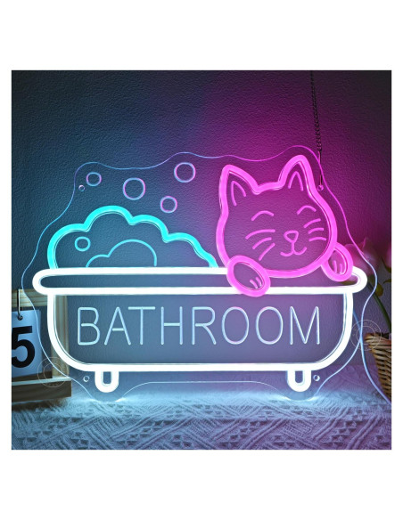 Letrero de Neón LED Gato de Baño SYLHOME 40x29cm USB Letrero de Neón LED Gato de Baño SYLHOME 40x29cm USB